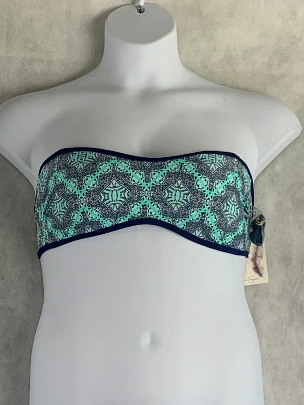 Jessica Simpson Womens Desert Diamond Braid Back Bandeau Bikini Top, Blue, Large